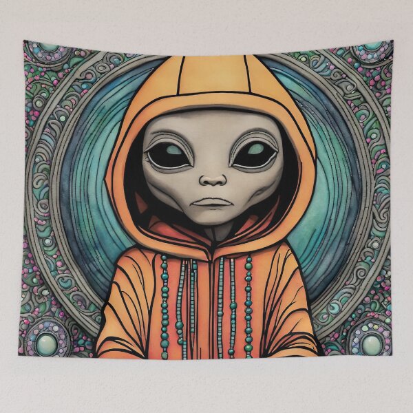 Item preview, Alien wearing a hoodie sitting in the lotus position meditating designed and sold by Colin Bentham.