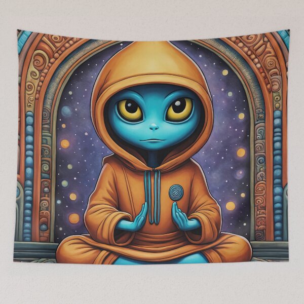 Item preview, Alien wearing a hoodie sitting in the lotus position meditating designed and sold by Colin Bentham.