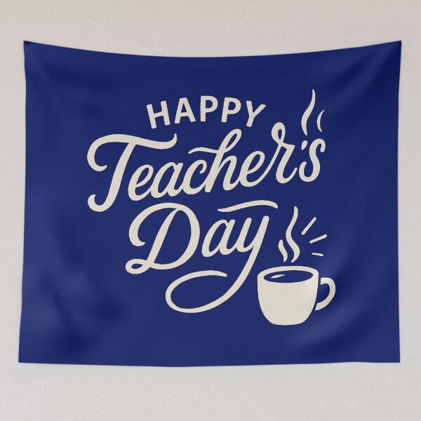 Artikelvorschau, Kopie von „Happy Teacher’s Day“ – Elegante weiße Schrift mit Kaffeetassen-Illustration entworfen und verkauft von Design_Your_Day.