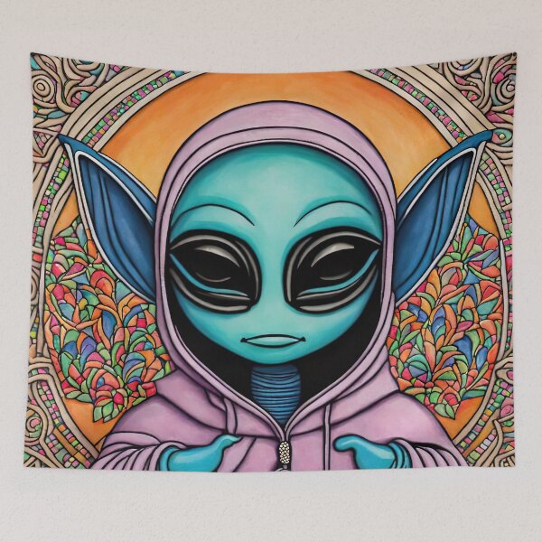 Item preview, Alien wearing a hoodie sitting in the lotus position meditating designed and sold by Colin Bentham.