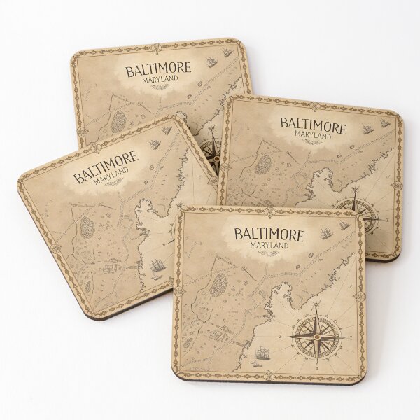 Item preview, Vintage 1850s Baltimore Map – Antique Sepia Nautical Wall Art designed and sold by VividOrganica.