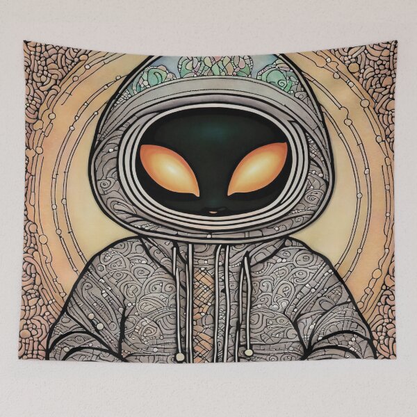 Item preview, Alien wearing a hoodie sitting in the lotus position meditating designed and sold by Colin Bentham.