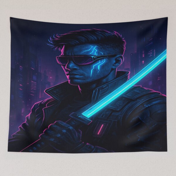 Item preview, Cyberpunk Man Futuristic Neon Portrait designed and sold by VelureArt.
