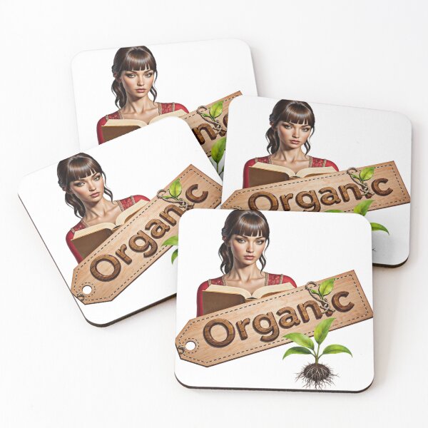 Item preview, Woman in Red Holding Book with Organic Tag and Green Plant designed and sold by Creative88Art.
