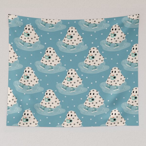 Item preview, Ghost Ice Skating Pattern – Cute Winter Holiday Seamless Design designed and sold by wanderbloomm.