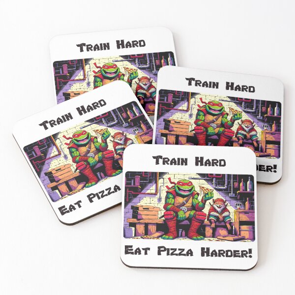 Item preview, Train Hard, Eat Pizza Harder! Ninja Turtle Raphael with Master Splinter Eating Pizza designed and sold by funkyjuices.