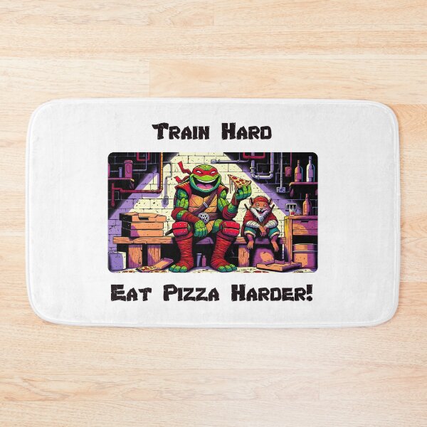 Item preview, Train Hard, Eat Pizza Harder! Ninja Turtle Raphael with Master Splinter Eating Pizza designed and sold by funkyjuices.