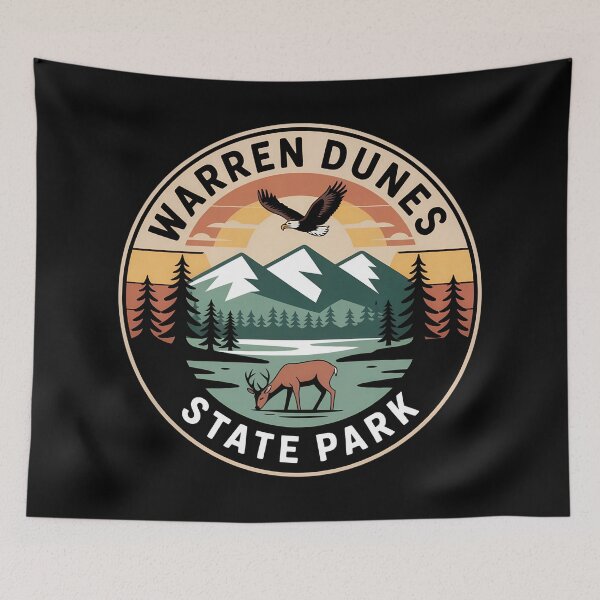 Item preview, Vintage Warren Dunes State Park Emblem – Retro Nature Logo with Mountains & Wildlife designed and sold by VividOrganica.