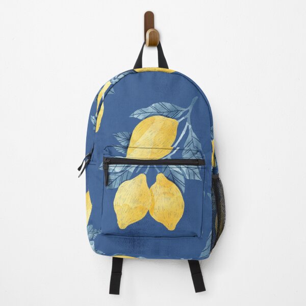 Item preview, Lemons illustration with blue leaves on dark blue background designed and sold by helga-wigandt.