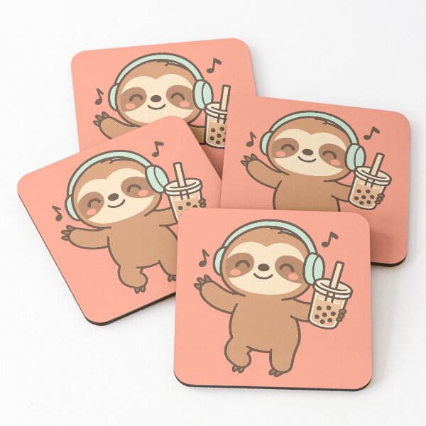 Item preview, Kawaii Sloth with Headphones and Boba Tea Cute Design designed and sold by Graphics4X.