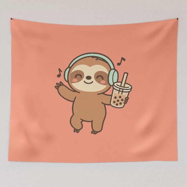Item preview, Kawaii Sloth with Headphones and Boba Tea Cute Design designed and sold by Graphics4X.