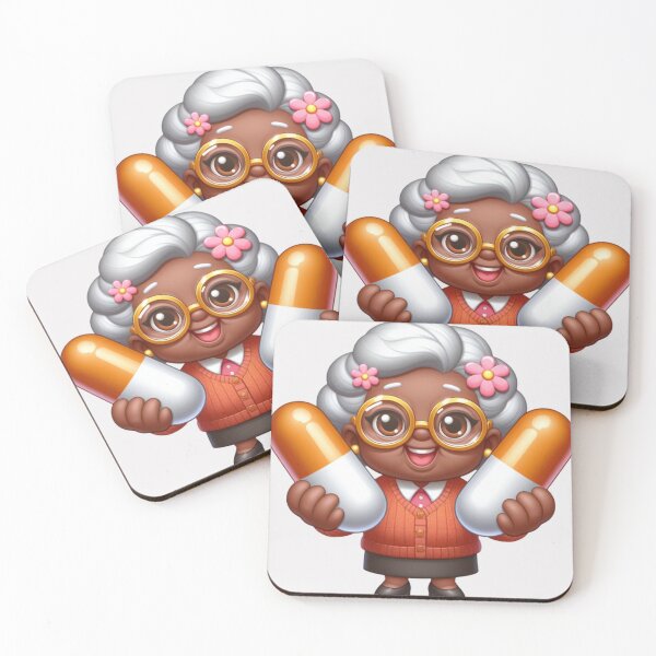 Item preview, Afro Grandma With Pills Sticker | Funny Cute Granny Cartoon designed and sold by Lulunza.