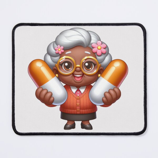 Item preview, Afro Grandma With Pills Sticker | Funny Cute Granny Cartoon designed and sold by Lulunza.
