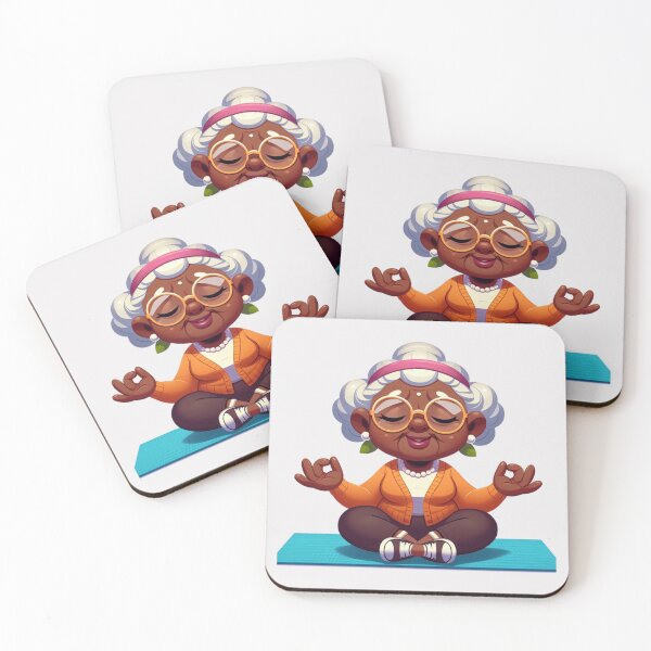 Item preview, Afro Grandma Yoga Sticker | Cute Granny Cartoon designed and sold by Lulunza.