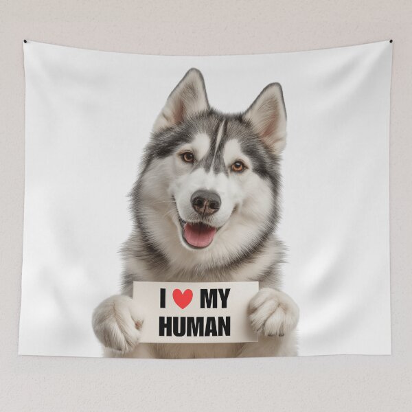 Item preview, Cute Siberian Husky with Signboard I love my Human  designed and sold by LazyOwlStore.