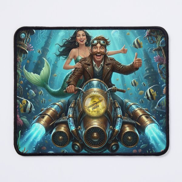 Item preview, Underwater Vibes – Steampunk Diver, Mr. Vibe & Mermaid on Submarine Bike | Retro Fantasy Art designed and sold by VitalLifeForce.