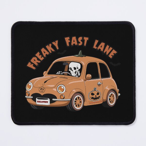 Item preview, Freaky Fast Lane, Funny Halloween Skeleton Driving a Pumpkin Car designed and sold by SpinningCharm.