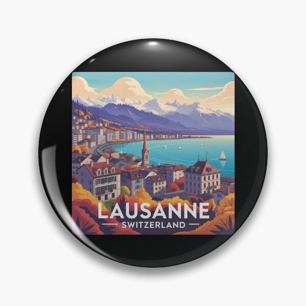 Item preview, Lausanne Switzerland Vintage Travel Poster – Stylized Alps Cityscape Illustration designed and sold by VividOrganica.