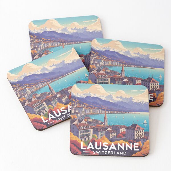 Item preview, Lausanne Switzerland Vintage Travel Poster – Stylized Alps Cityscape Illustration designed and sold by VividOrganica.