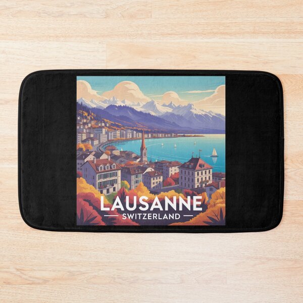 Item preview, Lausanne Switzerland Vintage Travel Poster – Stylized Alps Cityscape Illustration designed and sold by VividOrganica.