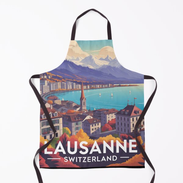 Item preview, Lausanne Switzerland Vintage Travel Poster – Stylized Alps Cityscape Illustration designed and sold by VividOrganica.