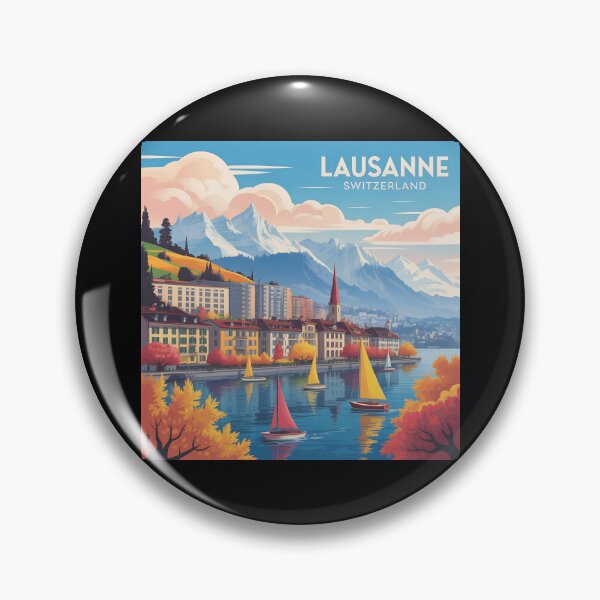 Item preview, Lausanne Switzerland Wall Art – Retro Alps Travel Poster Illustration designed and sold by VividOrganica.