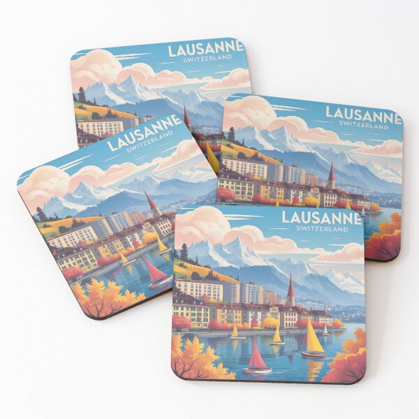Item preview, Lausanne Switzerland Wall Art – Retro Alps Travel Poster Illustration designed and sold by VividOrganica.