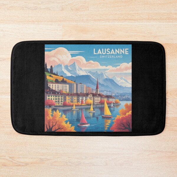 Item preview, Lausanne Switzerland Wall Art – Retro Alps Travel Poster Illustration designed and sold by VividOrganica.
