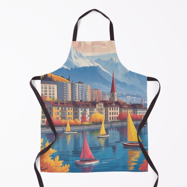 Item preview, Lausanne Switzerland Wall Art – Retro Alps Travel Poster Illustration designed and sold by VividOrganica.