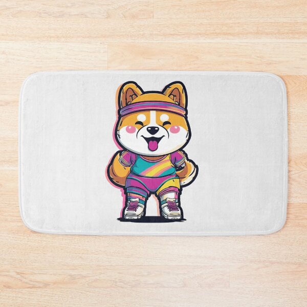 Item preview, Retro 80s Workout Shiba Inu Dog – Kawaii Fitness Sticker & T-shirt Design designed and sold by Clawffirmations.