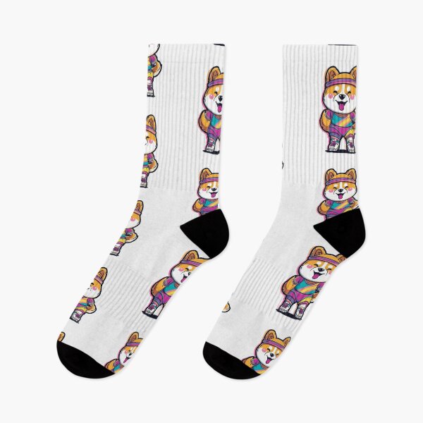 Item preview, Retro 80s Workout Shiba Inu Dog – Kawaii Fitness Sticker & T-shirt Design designed and sold by Clawffirmations.