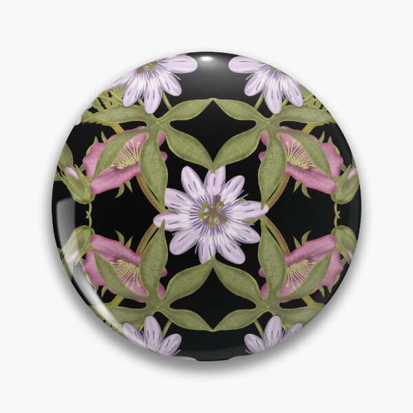 Item preview, Passiflora herbertiana, Helleborus orientalis. Botanical watercolor composition with purple and pink flowers, green leaves designed and sold by Grin Katalina Floral Patterns & Cozy Art.