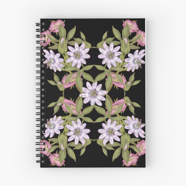 Item preview, Passiflora herbertiana, Helleborus orientalis. Botanical watercolor composition with purple and pink flowers, green leaves designed and sold by Grin Katalina Floral Patterns & Cozy Art.