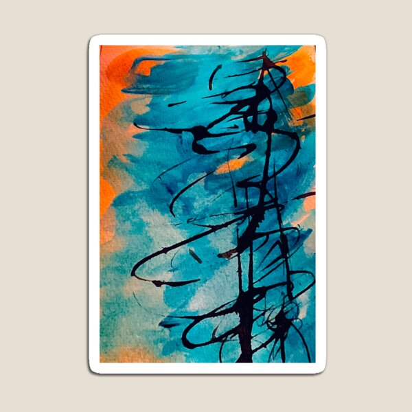 Item preview, Bright colorful abstract in blue and orange designed and sold by Kandoart.