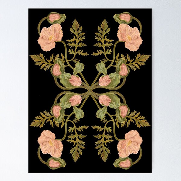 Item preview, Botanical composition of poppy flowers in soft pink color . Botanical watercolor illustration hand drawn designed and sold by Grin Katalina Floral Patterns & Cozy Art.