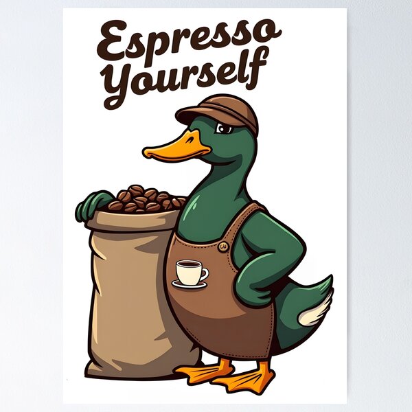Item preview, Espresso Yourself – Coffee Barista Duck Pun Design designed and sold by TeeTimeTreasure.