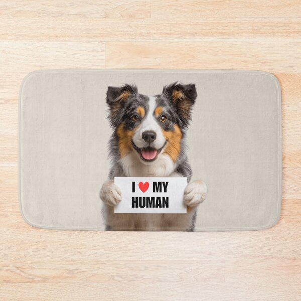 Item preview, Cute Miniature American Shepherd dog with Signboard I love my Human  designed and sold by LazyOwlStore.