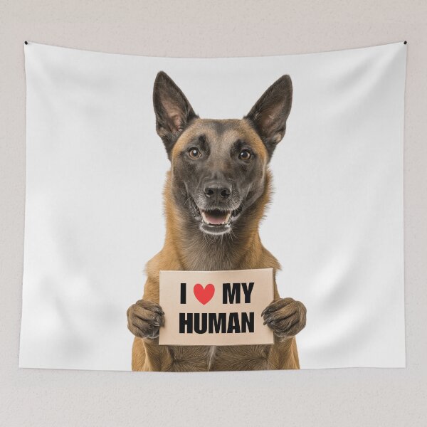Artikelvorschau, Süßer belgischer Malinois-Hund mit Schild „Ich liebe meinen Menschen“ entworfen und verkauft von LazyOwlStore.