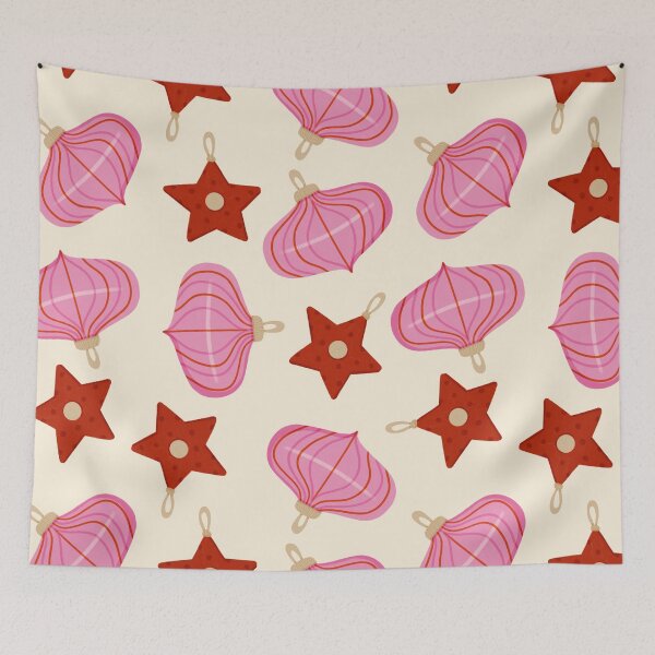 Item preview, Christmas Pink and Red Ornaments Holiday Pattern designed and sold by Farissa Designs.