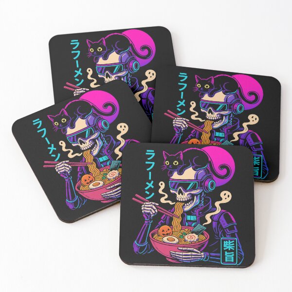 Item preview, Cyberpunk Skeleton Slurping Ramen with Black Cat Neon Japanese Art designed and sold by Damcoc.