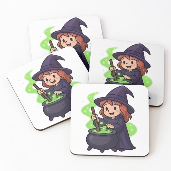 Item preview, Cute Witch Stirring Green Cauldron – Halloween Cartoon designed and sold by Everyday Motif.
