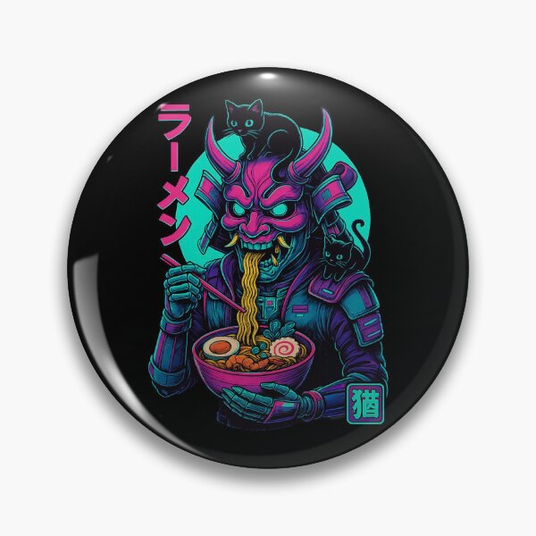 Item preview, Ramen Samurái Oni con Gatos Negros, Arte Neón Tokio, Estilo Synthwave designed and sold by Damcoc.