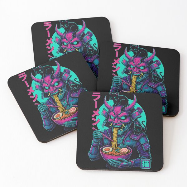 Item preview, Oni Samurai Ramen with Black Cats Neon Tokyo Art Synthwave Style designed and sold by Damcoc.