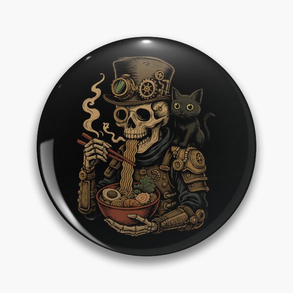 Item preview, Steampunk Skeleton Ramen with Black Cat Clockwork Japanese Noodle Art Victorian Steampunk Style designed and sold by Damcoc.