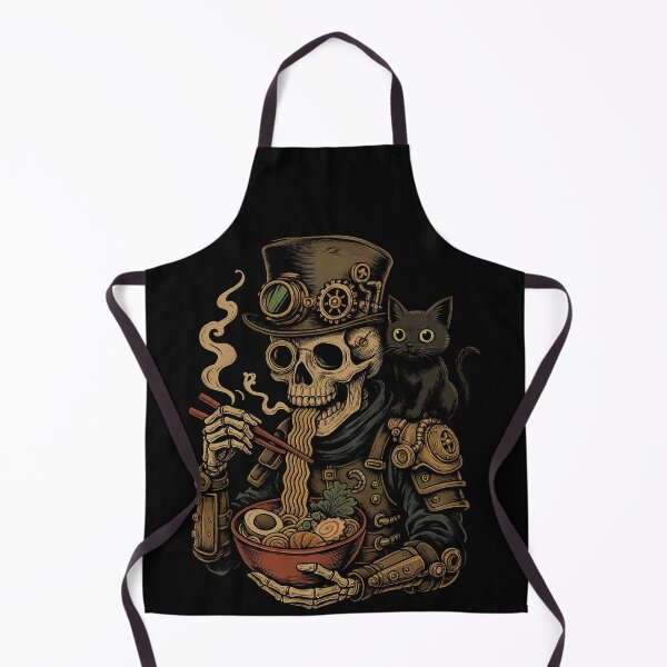 Item preview, Steampunk Skeleton Ramen with Black Cat Clockwork Japanese Noodle Art Victorian Steampunk Style designed and sold by Damcoc.