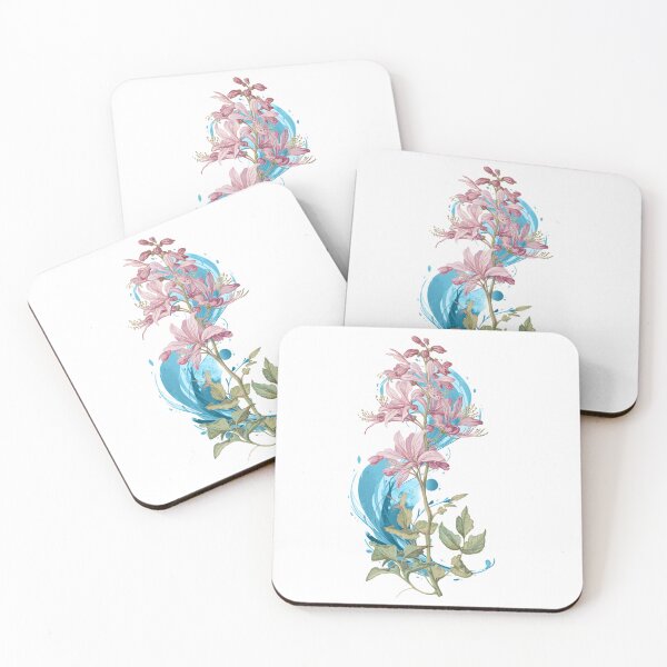 Item preview, Elegant Pink Flower with Blue Water Splash – Nature Art designed and sold by YourChingu.
