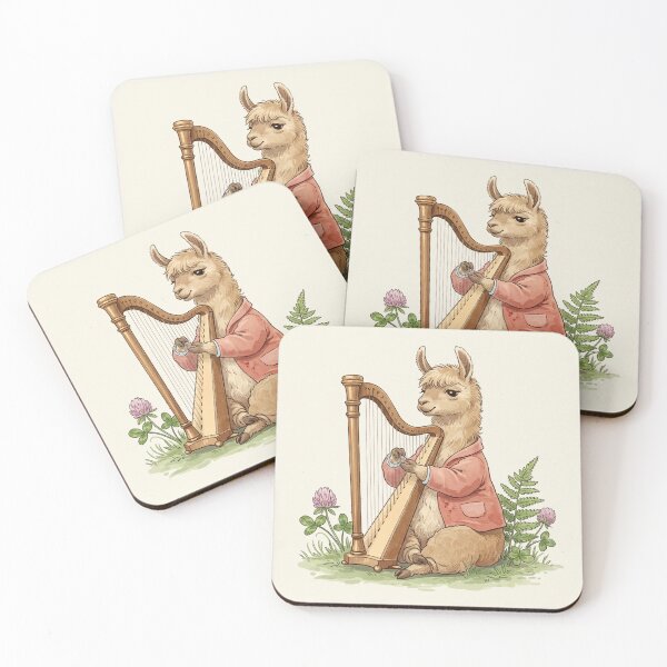 Item preview, Llama Harpist – Whimsical Woodland Orchestra Illustration designed and sold by Pasteltone.