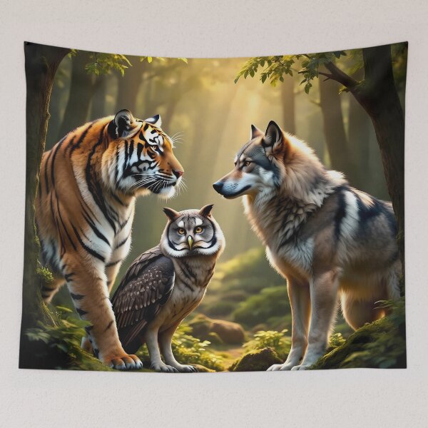 Item preview, Tiger, Owl, and Wolf in Forest designed and sold by TrendThreadsfor.