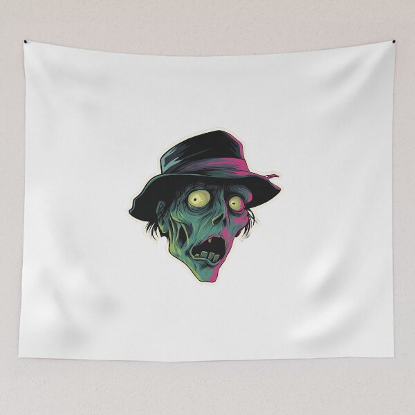 Item preview, Neon Zombie Sticker – Creepy Horror Undead Head with Hat Retro Art designed and sold by Line Designs By Duck.