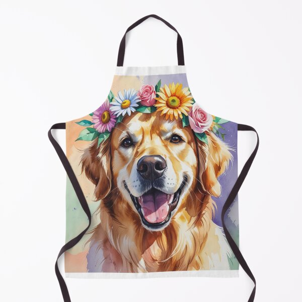Item preview, Cute watercolor portrait of a happy golden retriever in a flower crown designed and sold by Artshopprivate.